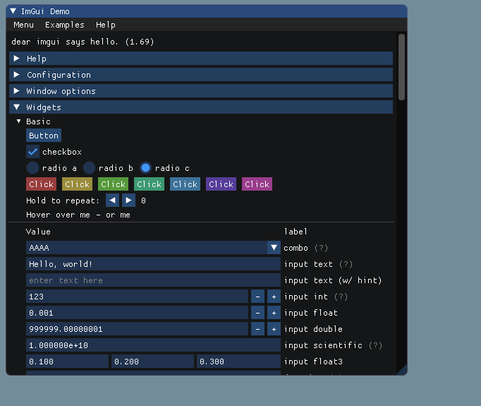 Different Dear ImGui widgets