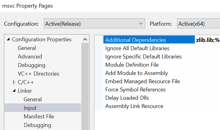Visual Studio C++ Additional Dependencies