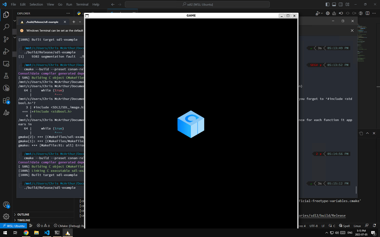 basic game window with a Conan 2.0 logo cube center