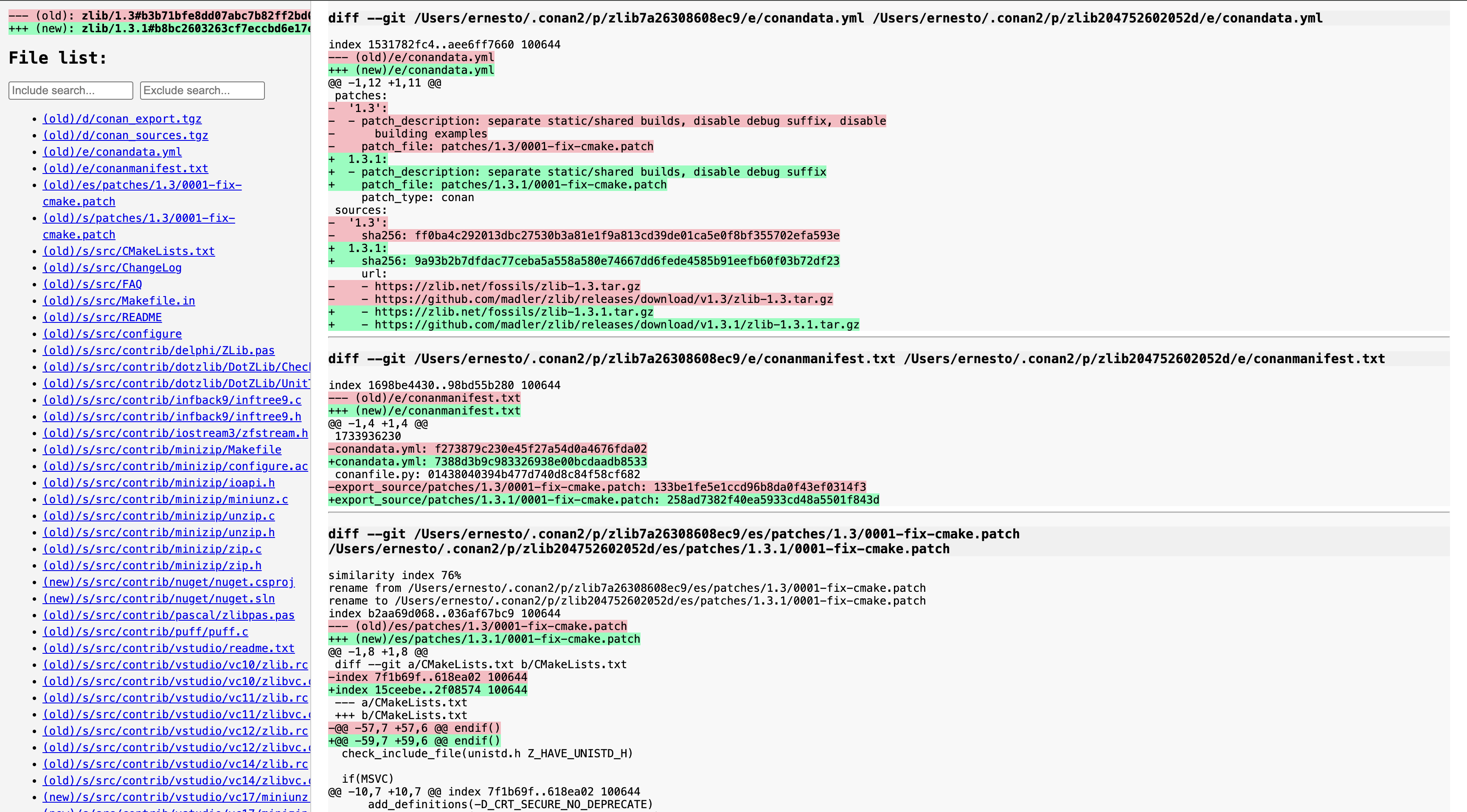 conan report diff web interface