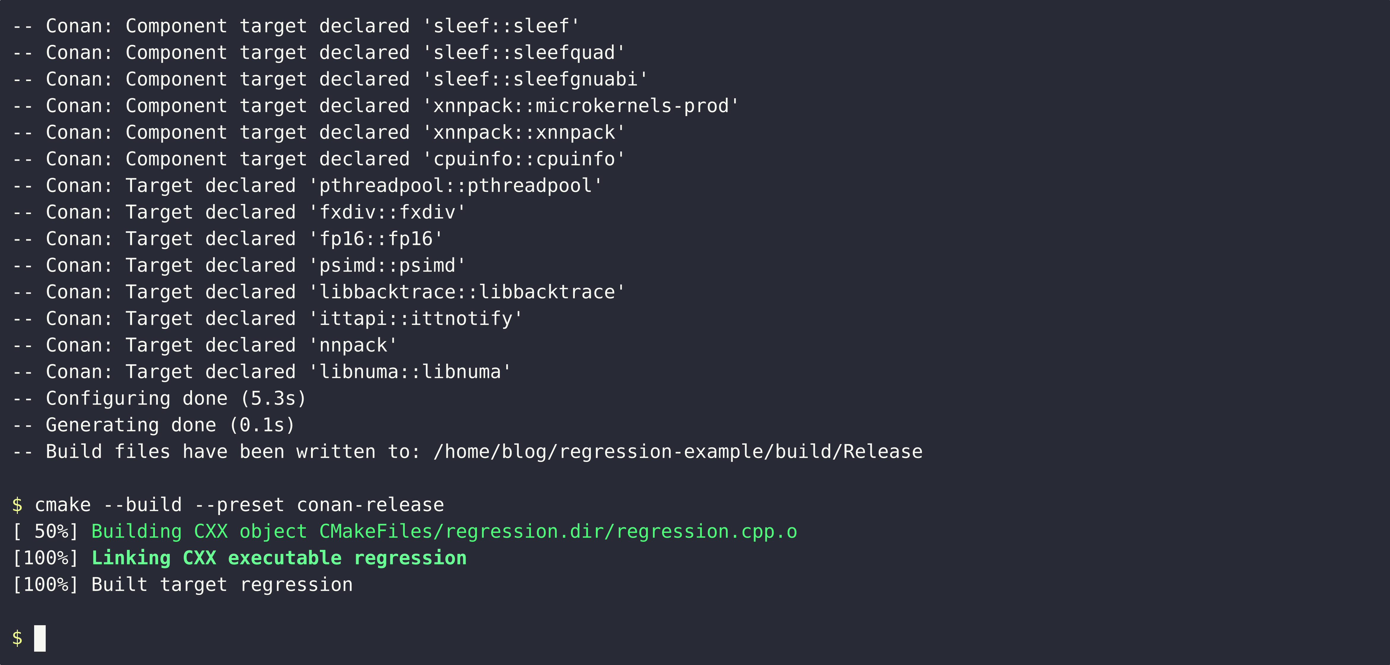 Regression example output